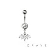 316L SURGICAL STEEL MULTI CZ MARQUISE FAN DANGLE BELLY BUTTON NAVEL RING 